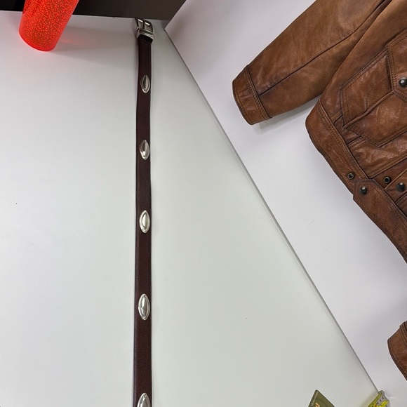 Down the Middle Brown Leather Belt with Silver Accents - Picture 4 of 7